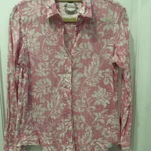 Pink Long Sleeve Button Down Shirt with Notched Collar